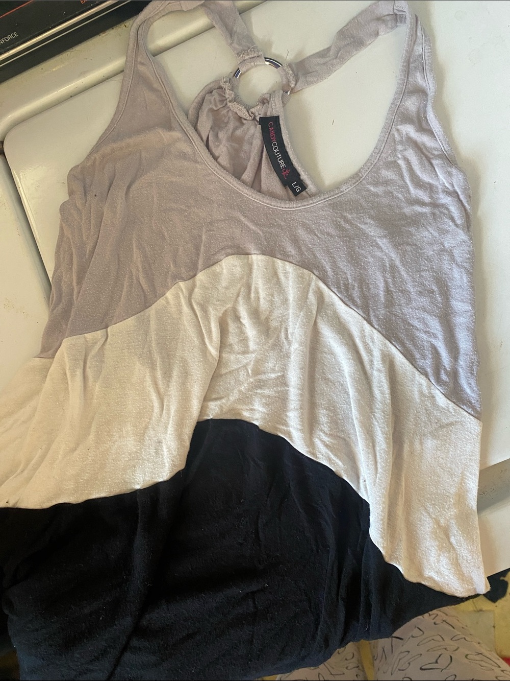 Candie's Lavender, Cream & Black Ring-Back Colorblock Tank